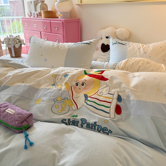 91家纺网 家纺一手货源 找家纺 柚子YOUTH 2025新款全棉纯棉工艺款13070贴布绣四件套 星星法师