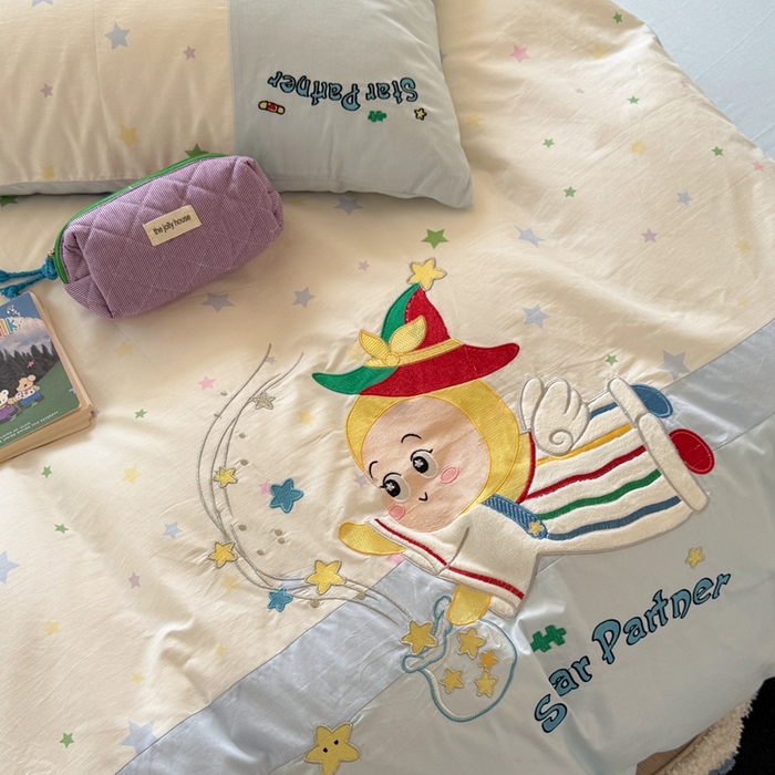 91家纺网 家纺一手货源 找家纺 柚子YOUTH 2025新款全棉纯棉工艺款13070贴布绣四件套 星星法师