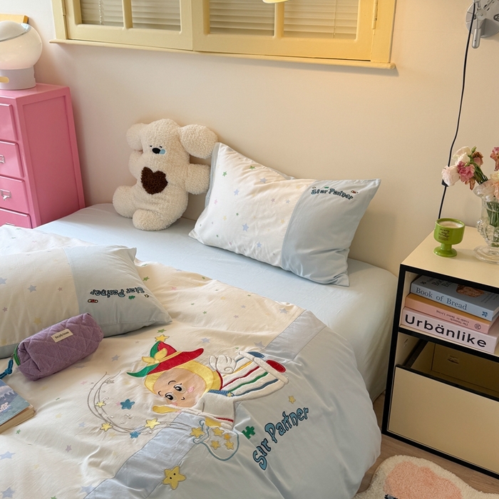 91家纺网 家纺一手货源 找家纺 柚子YOUTH 2025新款全棉纯棉工艺款13070贴布绣四件套 星星法师