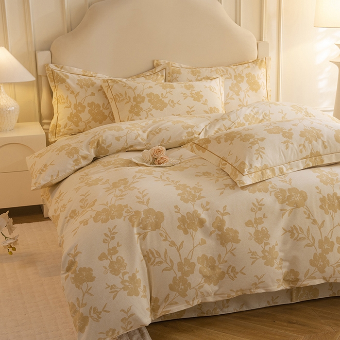 91家纺网 家纺一手货源 找家纺 磨毛世家家纺 2025新款生态四件套 小乔人家-黄