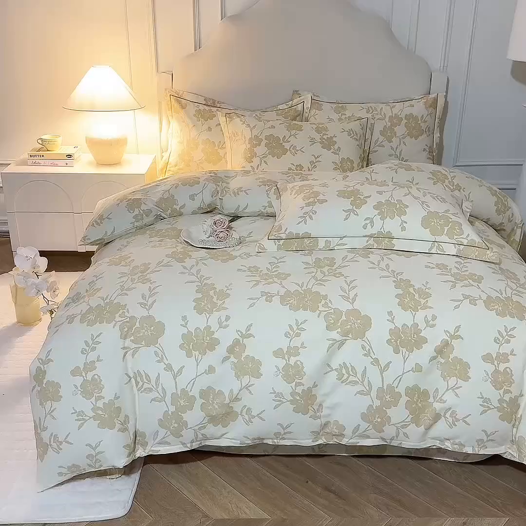 91家纺网 家纺一手货源 找家纺 磨毛世家家纺 2025新款生态四件套 小乔人家-黄