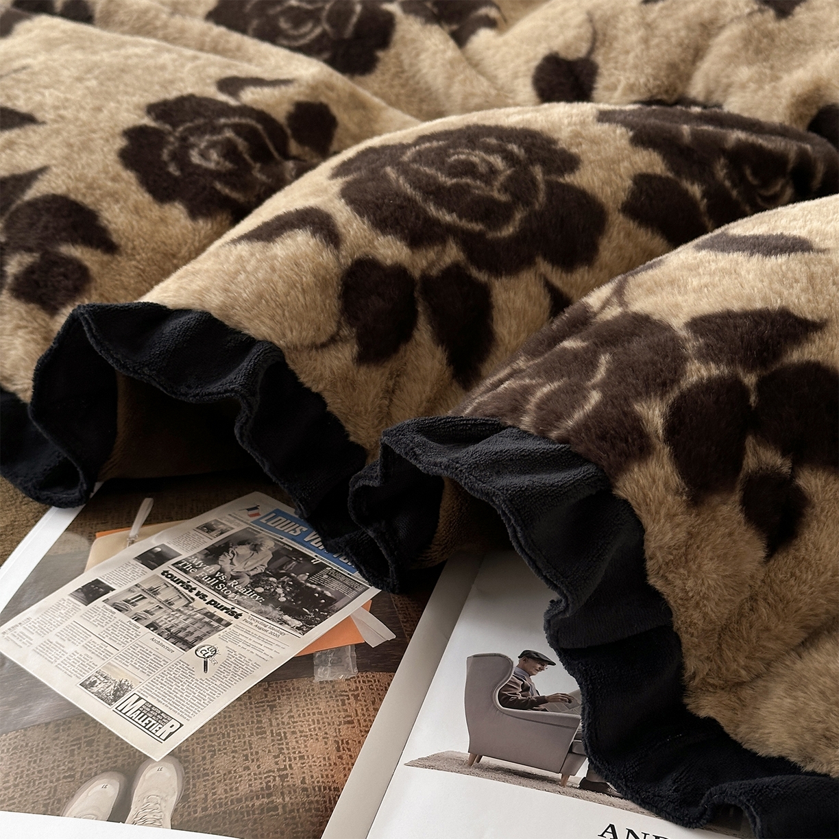 91家纺网 家纺一手货源 找家纺 金艾草 2025新款兔毛法式床单款四件套 盛放咖