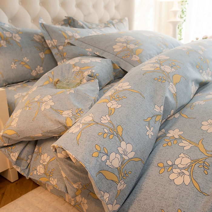 91家纺网 家纺一手货源 找家纺 磨毛世家家纺 2025新款生态四件套 瑶花知-蓝