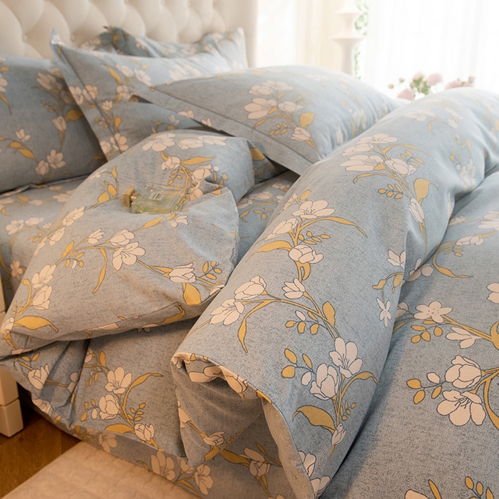 91家纺网 家纺一手货源 找家纺 磨毛世家家纺 2025新款生态四件套 瑶花知-蓝