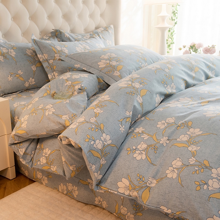 91家纺网 家纺一手货源 找家纺 磨毛世家家纺 2025新款生态四件套 瑶花知-蓝