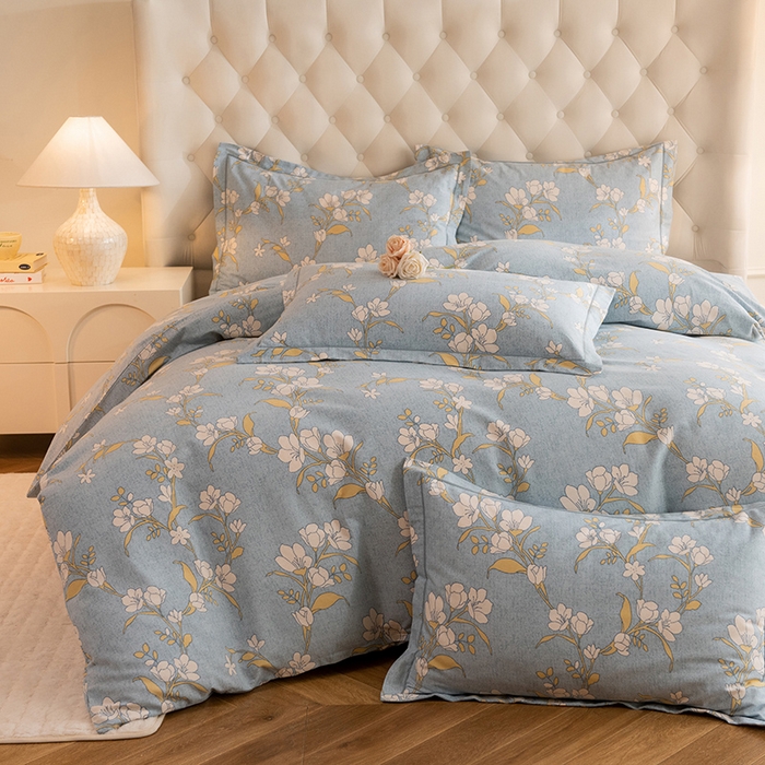 91家纺网 家纺一手货源 找家纺 磨毛世家家纺 2025新款生态四件套 瑶花知-蓝