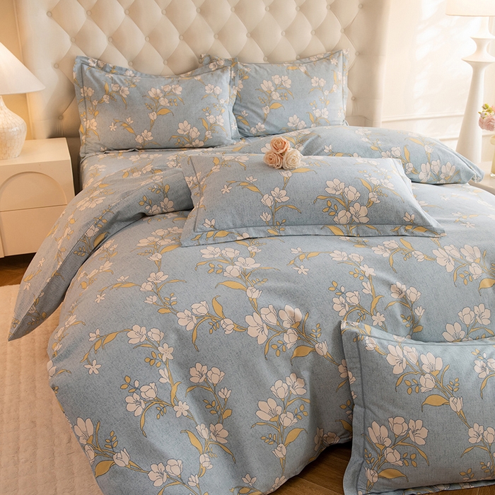 91家纺网 家纺一手货源 找家纺 磨毛世家家纺 2025新款生态四件套 瑶花知-蓝