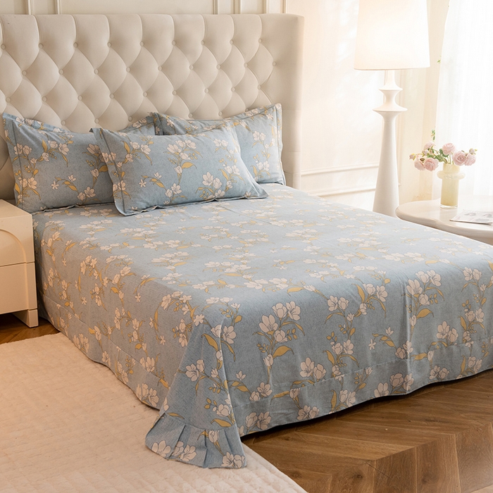 91家纺网 家纺一手货源 找家纺 磨毛世家家纺 2025新款生态四件套 瑶花知-蓝