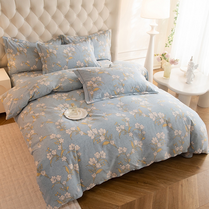 91家纺网 家纺一手货源 找家纺 磨毛世家家纺 2025新款生态四件套 瑶花知-蓝