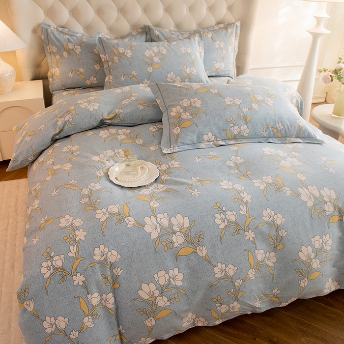 91家纺网 家纺一手货源 找家纺 磨毛世家家纺 2025新款生态四件套 瑶花知-蓝