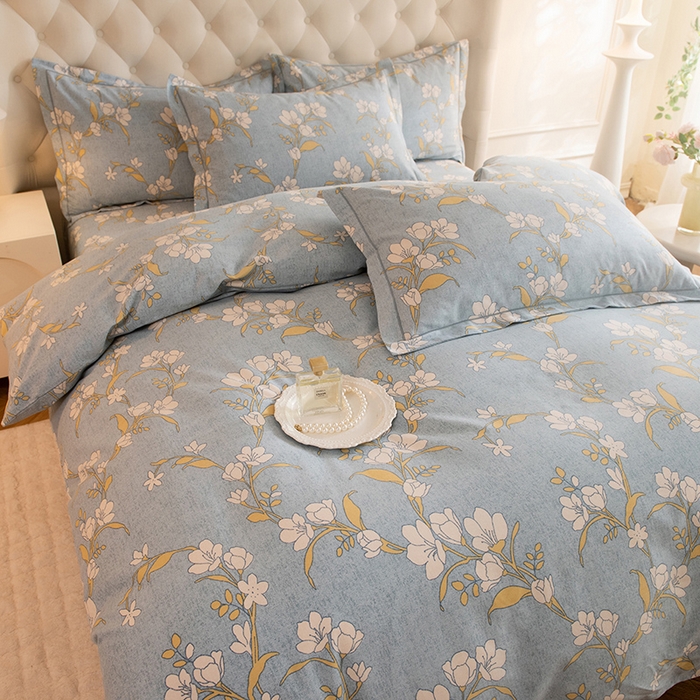 91家纺网 家纺一手货源 找家纺 磨毛世家家纺 2025新款生态四件套 瑶花知-蓝