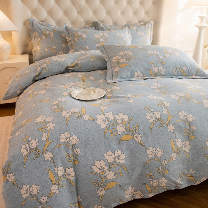 91家纺网 家纺一手货源 找家纺 磨毛世家家纺 2025新款生态四件套 瑶花知-蓝