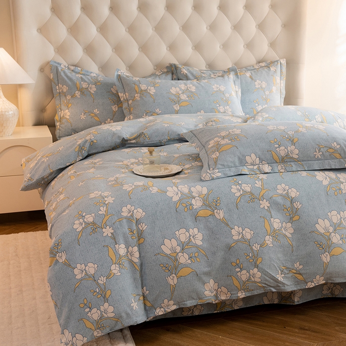 91家纺网 家纺一手货源 找家纺 磨毛世家家纺 2025新款生态四件套 瑶花知-蓝