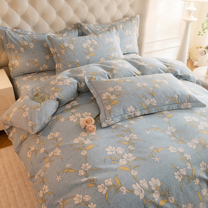 91家纺网 家纺一手货源 找家纺 磨毛世家家纺 2025新款生态四件套 瑶花知-蓝