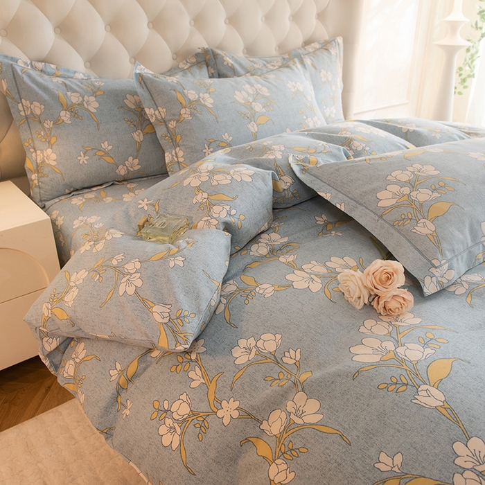 91家纺网 家纺一手货源 找家纺 磨毛世家家纺 2025新款生态四件套 瑶花知-蓝