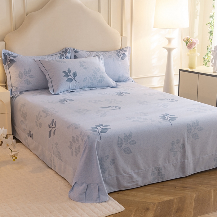 91家纺网 家纺一手货源 找家纺 磨毛世家家纺 2025新款生态四件套 叶韵-蓝