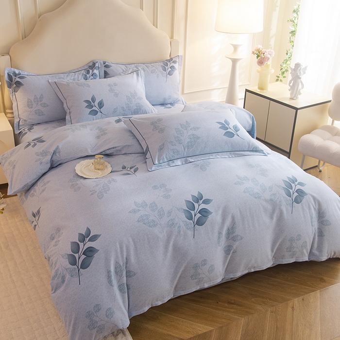 91家纺网 家纺一手货源 找家纺 磨毛世家家纺 2025新款生态四件套 叶韵-蓝