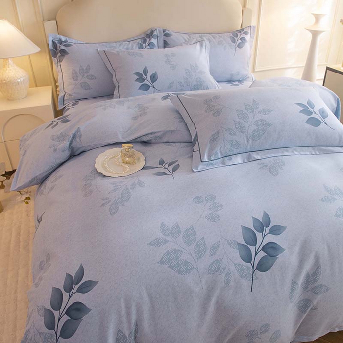 91家纺网 家纺一手货源 找家纺 磨毛世家家纺 2025新款生态四件套 叶韵-蓝