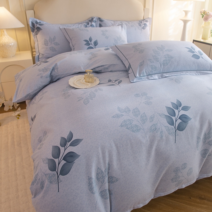 91家纺网 家纺一手货源 找家纺 磨毛世家家纺 2025新款生态四件套 叶韵-蓝