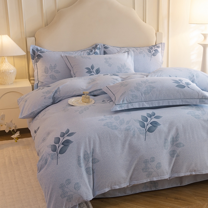 91家纺网 家纺一手货源 找家纺 磨毛世家家纺 2025新款生态四件套 叶韵-蓝