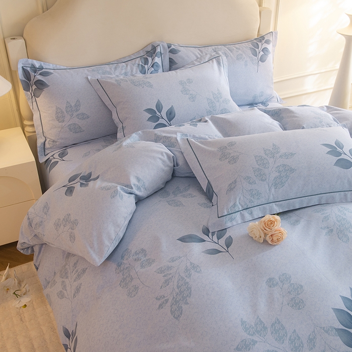 91家纺网 家纺一手货源 找家纺 磨毛世家家纺 2025新款生态四件套 叶韵-蓝