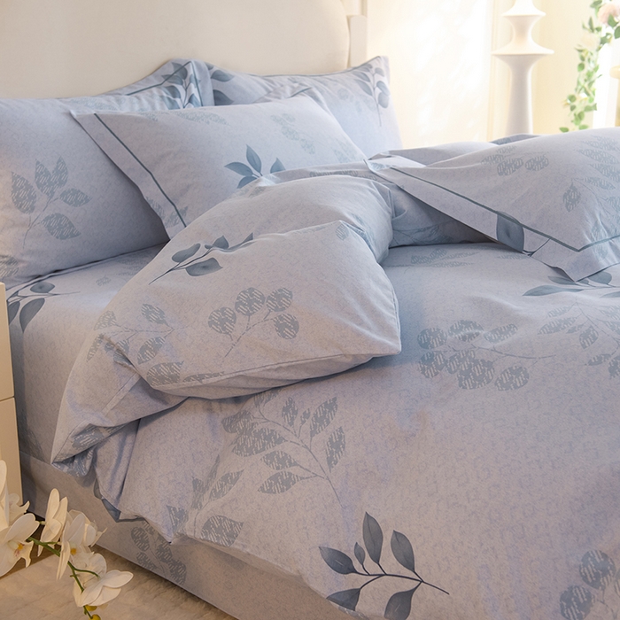 91家纺网 家纺一手货源 找家纺 磨毛世家家纺 2025新款生态四件套 叶韵-蓝