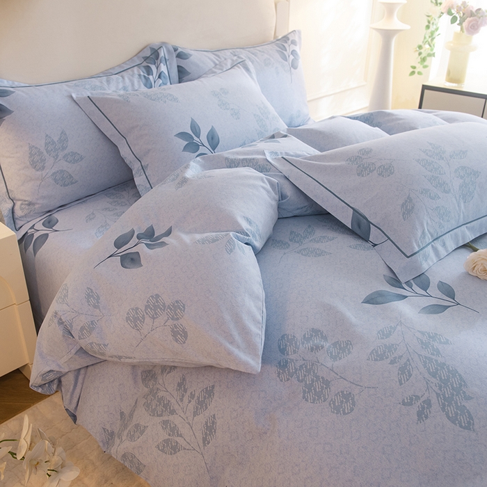 91家纺网 家纺一手货源 找家纺 磨毛世家家纺 2025新款生态四件套 叶韵-蓝