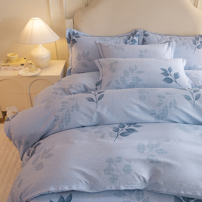 91家纺网 家纺一手货源 找家纺 磨毛世家家纺 2025新款生态四件套 叶韵-蓝