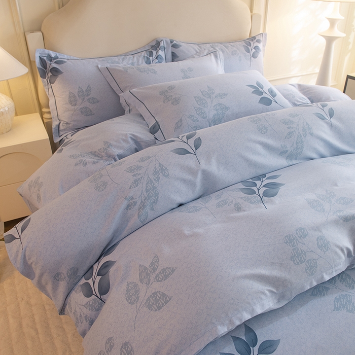 91家纺网 家纺一手货源 找家纺 磨毛世家家纺 2025新款生态四件套 叶韵-蓝