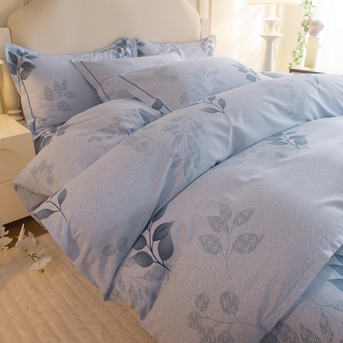 91家纺网 家纺一手货源 找家纺 磨毛世家家纺 2025新款生态四件套 叶韵-蓝