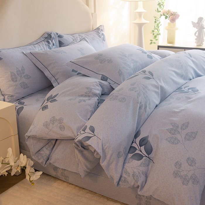 91家纺网 家纺一手货源 找家纺 磨毛世家家纺 2025新款生态四件套 叶韵-蓝