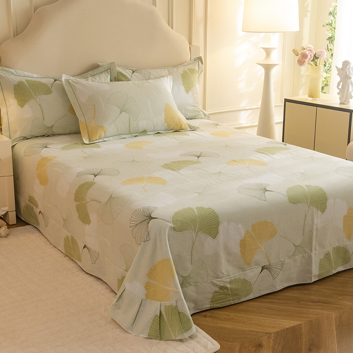 91家纺网 家纺一手货源 找家纺 磨毛世家家纺 2025新款生态四件套 银杏叶-绿