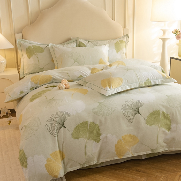 91家纺网 家纺一手货源 找家纺 磨毛世家家纺 2025新款生态四件套 银杏叶-绿