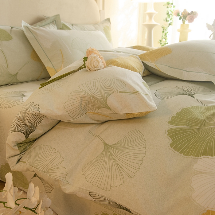 91家纺网 家纺一手货源 找家纺 磨毛世家家纺 2025新款生态四件套 银杏叶-绿