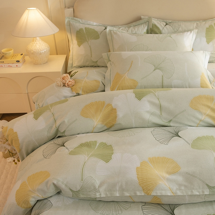 91家纺网 家纺一手货源 找家纺 磨毛世家家纺 2025新款生态四件套 银杏叶-绿