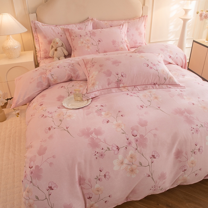 91家纺网 家纺一手货源 找家纺 磨毛世家家纺 2025新款生态四件套 云雨轩-粉