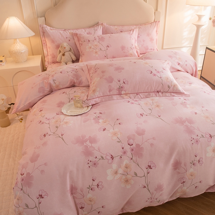 91家纺网 家纺一手货源 找家纺 磨毛世家家纺 2025新款生态四件套 云雨轩-粉