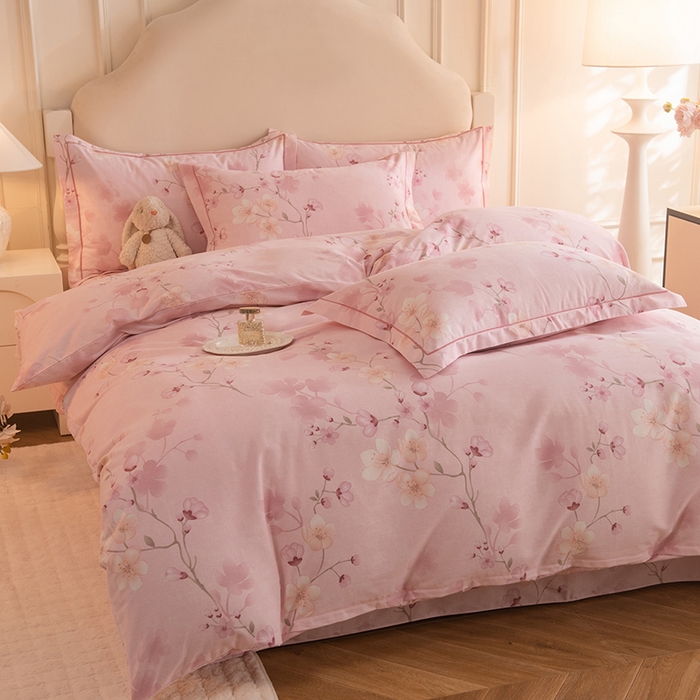 91家纺网 家纺一手货源 找家纺 磨毛世家家纺 2025新款生态四件套 云雨轩-粉