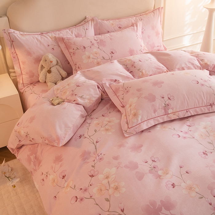 91家纺网 家纺一手货源 找家纺 磨毛世家家纺 2025新款生态四件套 云雨轩-粉