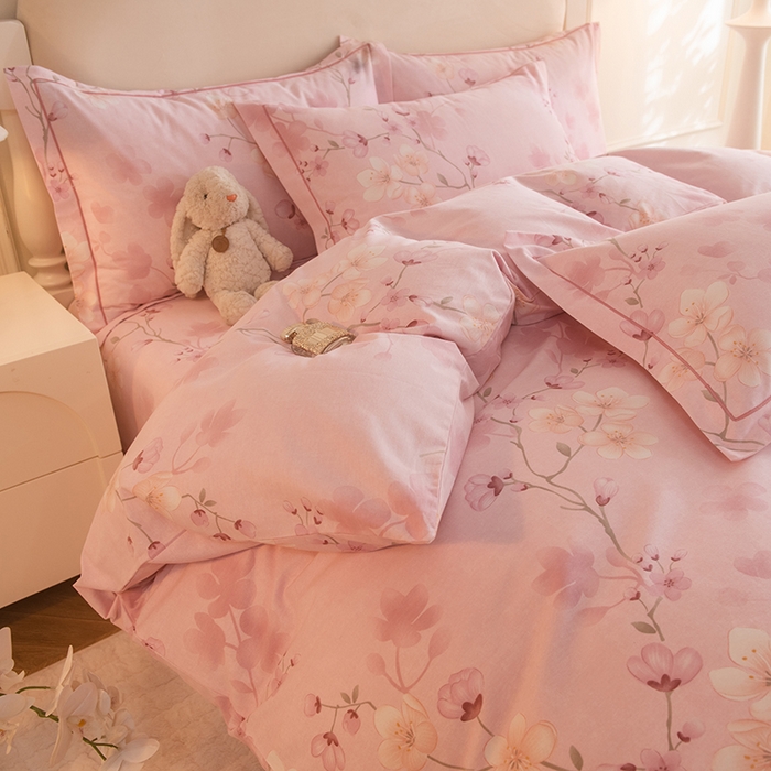 91家纺网 家纺一手货源 找家纺 磨毛世家家纺 2025新款生态四件套 云雨轩-粉