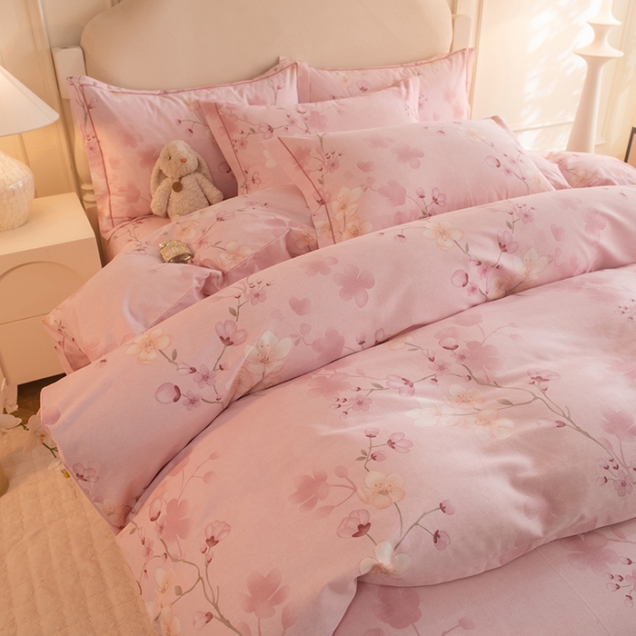 91家纺网 家纺一手货源 找家纺 磨毛世家家纺 2025新款生态四件套 云雨轩-粉