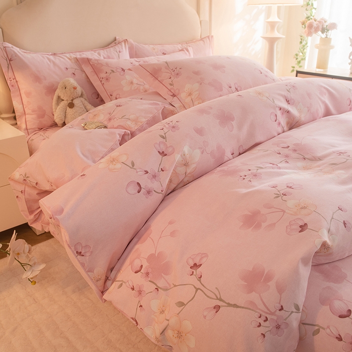 91家纺网 家纺一手货源 找家纺 磨毛世家家纺 2025新款生态四件套 云雨轩-粉