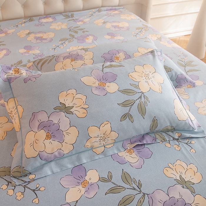 91家纺网 家纺一手货源 找家纺 磨毛世家家纺 2025新款生态四件套 珍妮花园-蓝