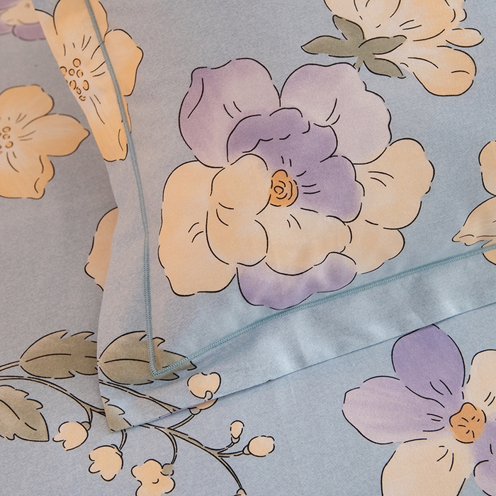 91家纺网 家纺一手货源 找家纺 磨毛世家家纺 2025新款生态四件套 珍妮花园-蓝