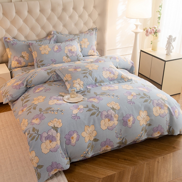 91家纺网 家纺一手货源 找家纺 磨毛世家家纺 2025新款生态四件套 珍妮花园-蓝