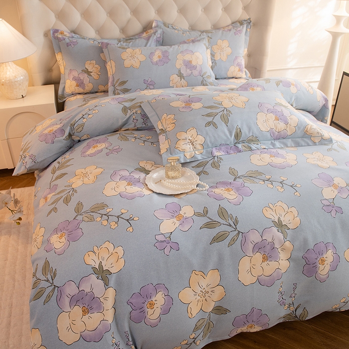 91家纺网 家纺一手货源 找家纺 磨毛世家家纺 2025新款生态四件套 珍妮花园-蓝