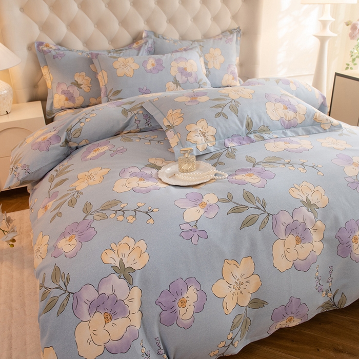 91家纺网 家纺一手货源 找家纺 磨毛世家家纺 2025新款生态四件套 珍妮花园-蓝