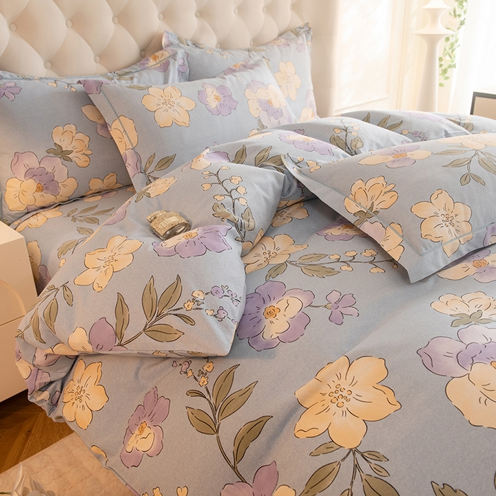 91家纺网 家纺一手货源 找家纺 磨毛世家家纺 2025新款生态四件套 珍妮花园-蓝