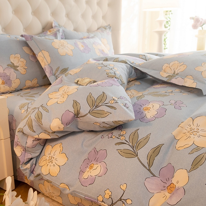 91家纺网 家纺一手货源 找家纺 磨毛世家家纺 2025新款生态四件套 珍妮花园-蓝