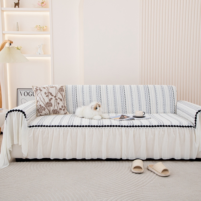 91家纺网 家纺一手货源 找家纺 （总）沐沐家纺 2026新款织织暮圆点沙发巾-场景一